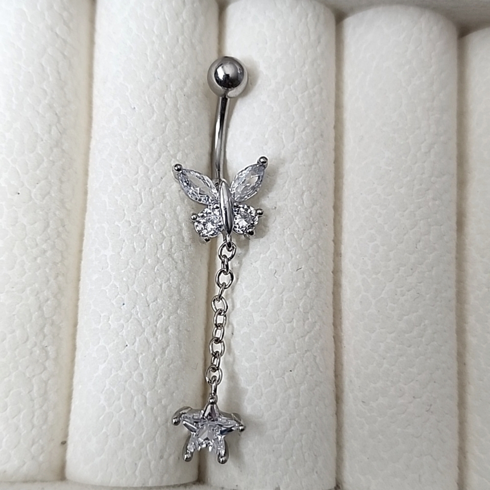BUTTERFLY DANGLE STAR  BELLY BUTTON RING Multi GEMS